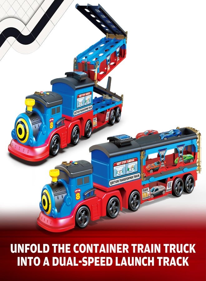 BuddyBight Train Set for Toddlers, Carrier Toy Truck w/54 Inch Foldable Race Track, 12 Die Cast Car Toys for Ages 2-4, Train Toy Semi Truck w/Light & Sound, Kids' Play Cars & Race Cars Trains Gift for Boys Girls - Image 5